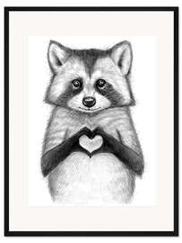 Gerahmter Kunstdruck Waschbär mit Herz