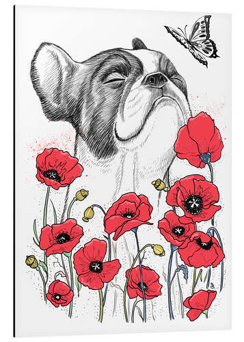 Stampa su alluminio Pug in flowers