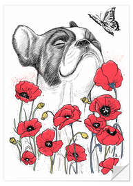 Selvklebende plakat Pug in flowers