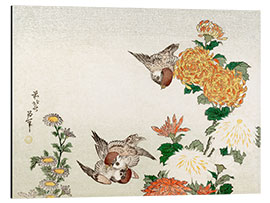 Aluminium print Sparrows and Chrysanthemums