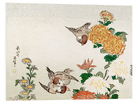 PVC print Sparrows and Chrysanthemums