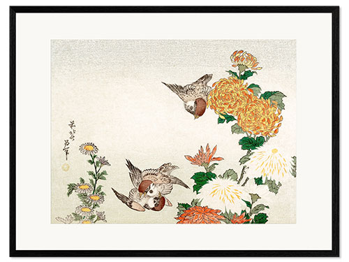 Framed art print Sparrows and Chrysanthemums