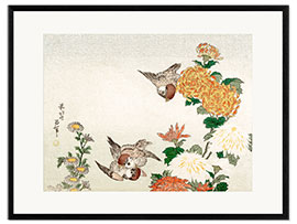 Plakat artystyczny premium w ramie Sparrows and Chrysanthemums