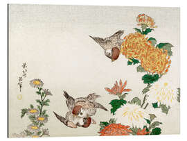 Magnettafel Spatzen und Chrysanthemen