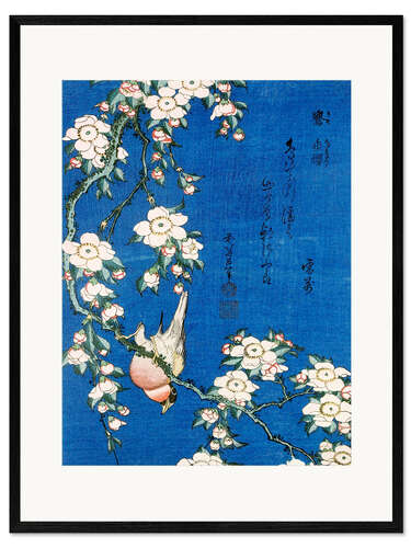 Framed art print Bullfinch and weeping cherry