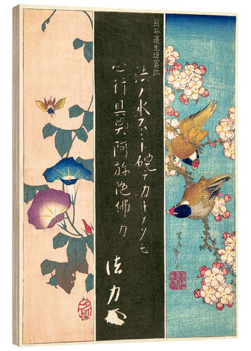 Hout print Bird and Flower