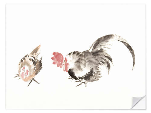 Muursticker Rooster and hen