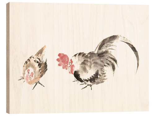 Cuadro de madera Rooster and hen