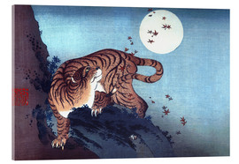 Akrylbillede Tiger and Full Moon - Katsushika Hokusai