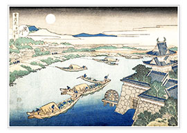 Reprodução  Moonlight on the Yodo River - Katsushika Hokusai