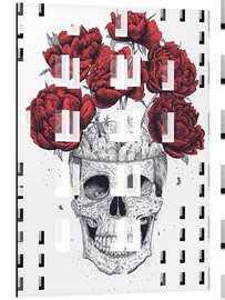 Magnettafel Totenkopf mit Pfingstrosen