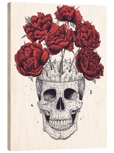 Cuadro de madera Calavera con peonias