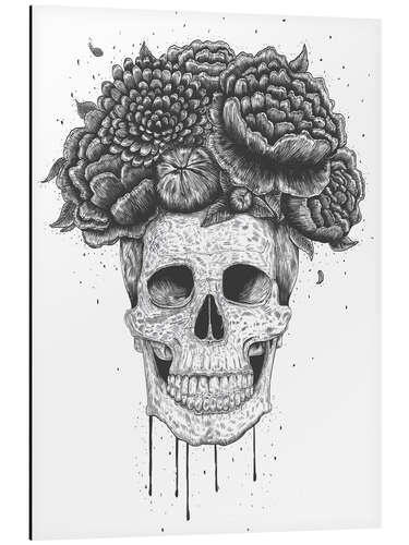 Aluminium print Skull with flowers