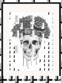 Gerahmter Kunstdruck Totenkopf mit Blumen