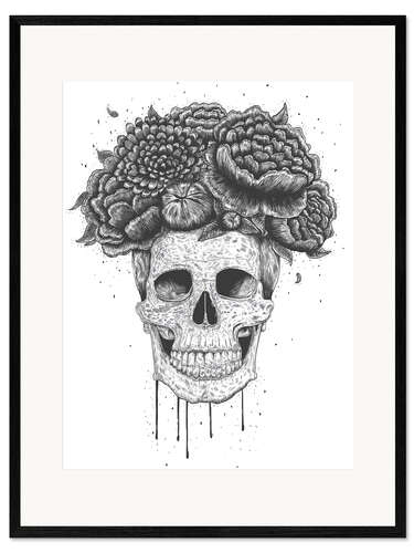 Framed art print Skull with flowers