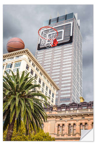 Wandsticker Basketballkorb auf Wolkenkratzer