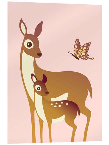 Acrylglas print Mom And Baby Deer With Butterfly