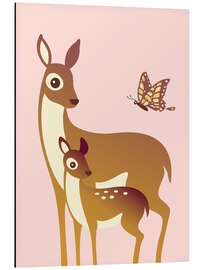 Quadro em alumínio Mom And Baby Deer With Butterfly