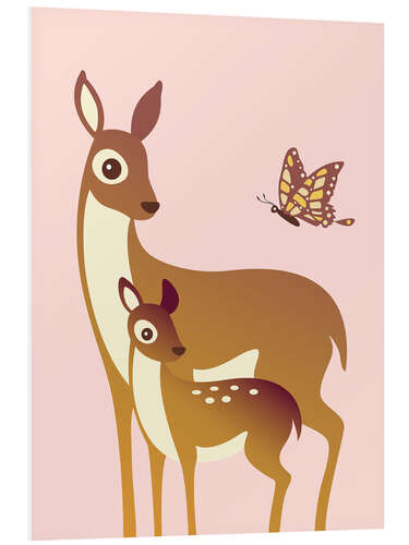 Foam board print Mom And Baby Deer With Butterfly