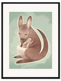 Gerahmter Kunstdruck Mama und Baby Känguru