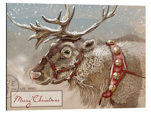 Tableau en aluminium Vœux de Noël avec un renne (anglais)