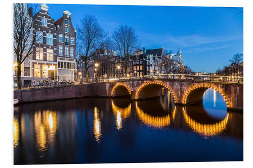 Hartschaumbild Amsterdam Brücken in der Nacht