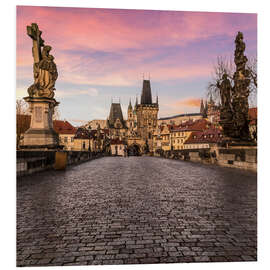 Foam board print Charles Bridge, Prague at sunrise