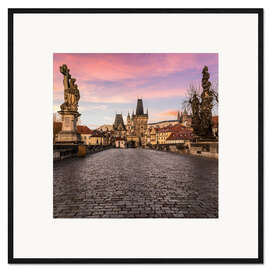 Impressão artística com moldura Charles Bridge, Prague at sunrise