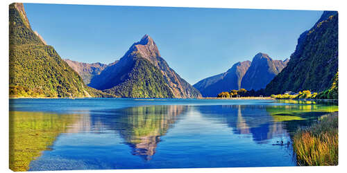 Tableau sur toile Reflet du Mitre Peak, Nouvelle-Zélande