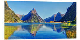 Print på skumplade Refleksion ved Mitre Peak, Milford Sound, New Zealand