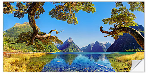 Selvklebende plakat Look in the Milford Sound New Zealand