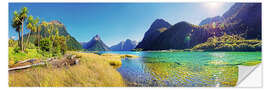 Naklejka na ścianę Milford Sound with palms New Zealand