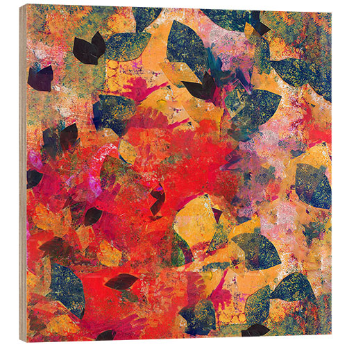 Wood print Falling Leaves