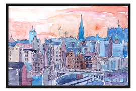 Gerahmter Kunstdruck Edinburgh Schottland Sonnenuntergang über der Altstadt