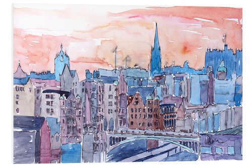 Foam board print Edinburgh Sunset Over Old Town Scotland