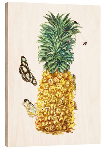 Tableau en bois Ananas et insectes