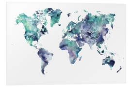 Foam board print World Map Aquamarine