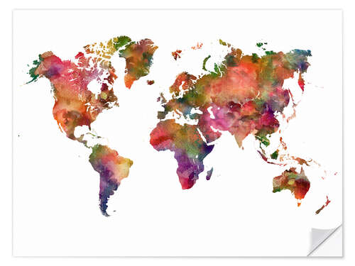 Muursticker Colourful world map