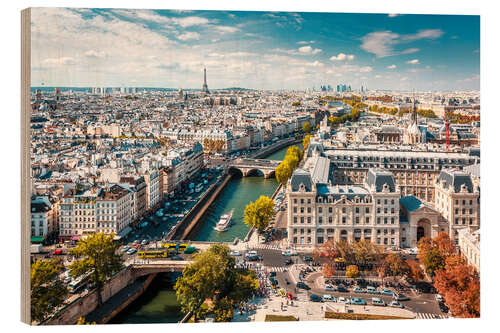 Holzbild Blick über Paris, von der Kathedrale Notre-Dame