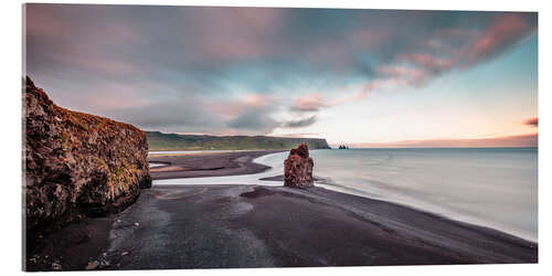 Akrylglastavla Summer Night at the Black Lava Beach on Iceland