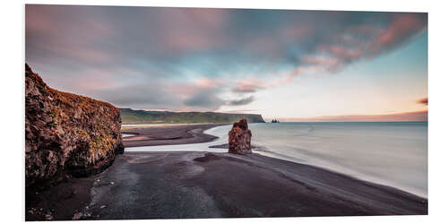 Foam board print Summer Night at the Black Lava Beach on Iceland