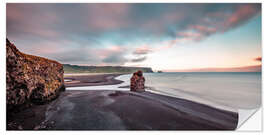 Wall sticker Summer Night at the Black Lava Beach on Iceland