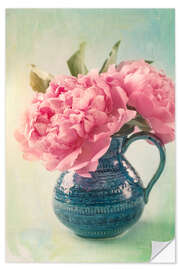 Selvklebende plakat Peonies in a blue vase