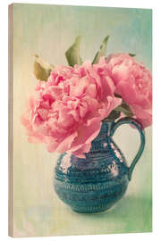 Trätavla Peonies in a blue vase