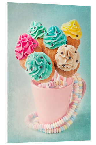 Gallery print Colorful cupcake pops on blue background