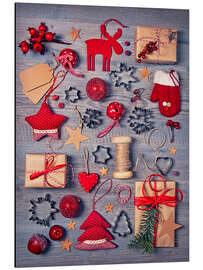 Tableau en aluminium Christmas deco auf dem wooden background