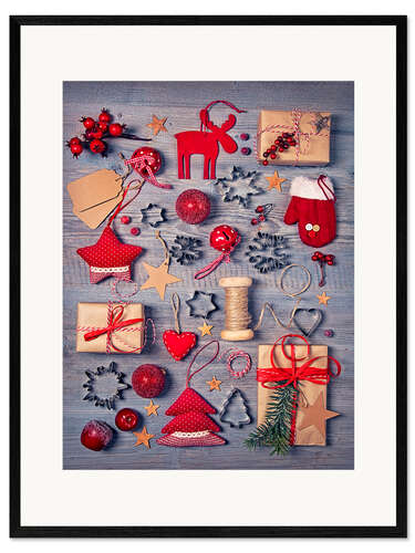 Impression artistique encadrée Christmas deco auf dem wooden background