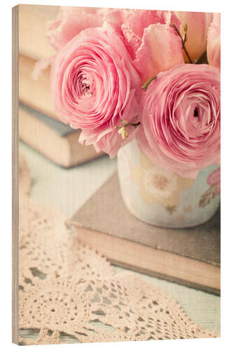 Hout print Ranunculus flowers