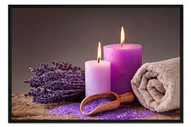 Gerahmter Kunstdruck Spa noch Leben mit Kerzen und Lavendel