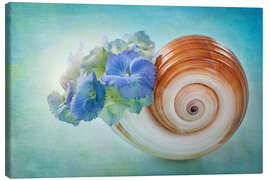 Canvastavla Blue flowers in a snail shell